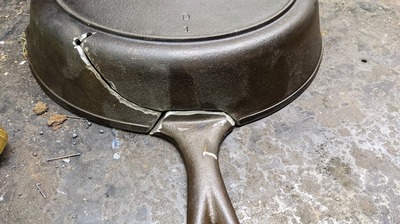 Cracked cast iron pan
