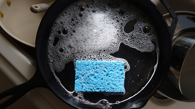 Soapy cast iron skillet