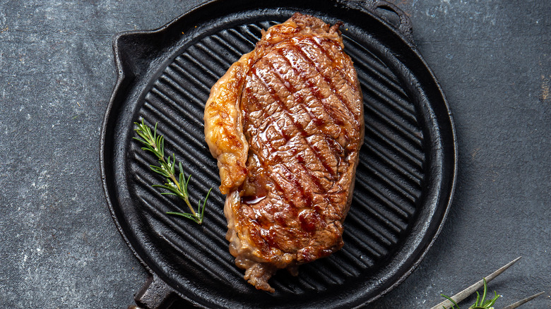 A steak in a cast iron skillet