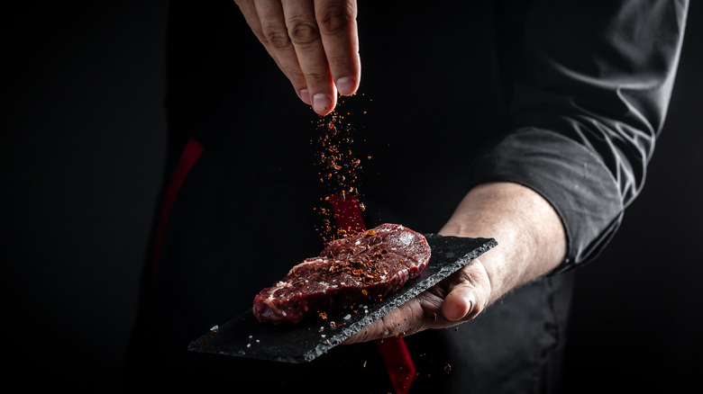 Seasoning a steak