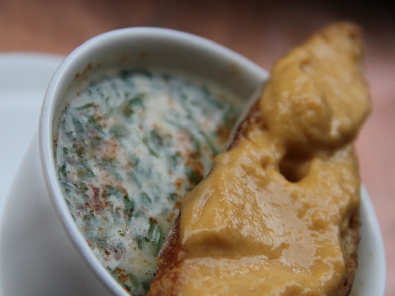 The oyster pan roast with uni crostini at the new incarnation of the John Dory in New York City.