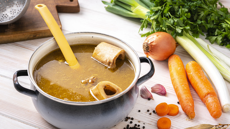 Bone broth in pot