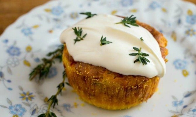 Corn Spoon Bread with Crème Fraîche and Chives