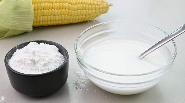 Bowls of cornstarch and slurry