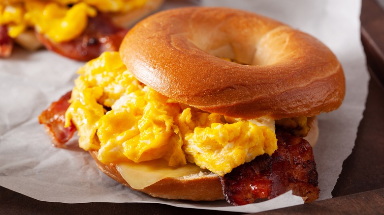 Breakfast sandwich on a bagel
