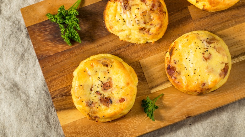 Sous vide egg bites on wooden board