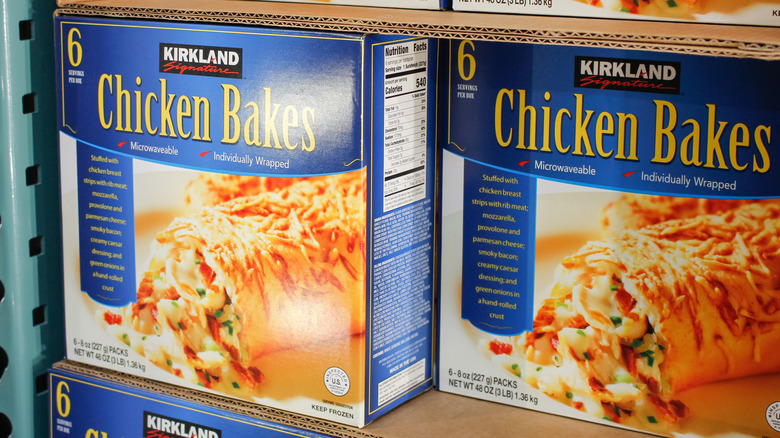 Boxes of frozen chicken bakes in Costco