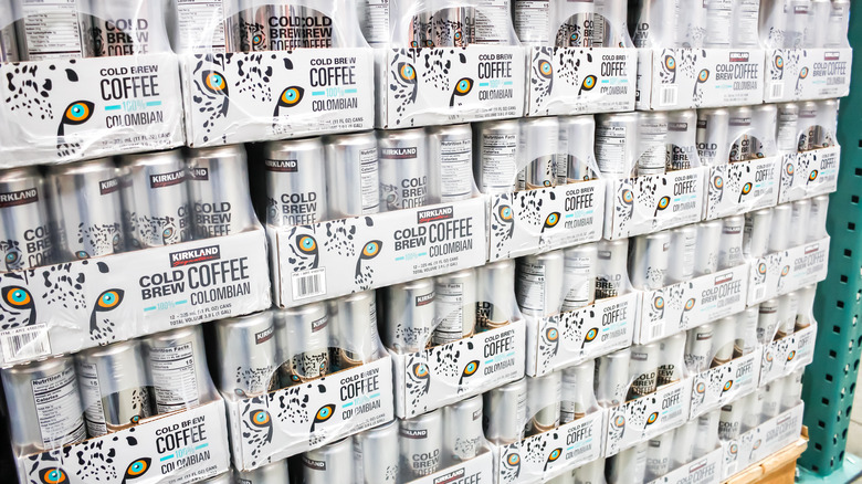 cases of Kirkland Signature Colombian Cold Brew Coffee on display at Costco