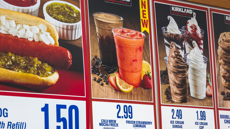 A view of the Costco food court menu highlighting the Frozen Strawberry Lemonade