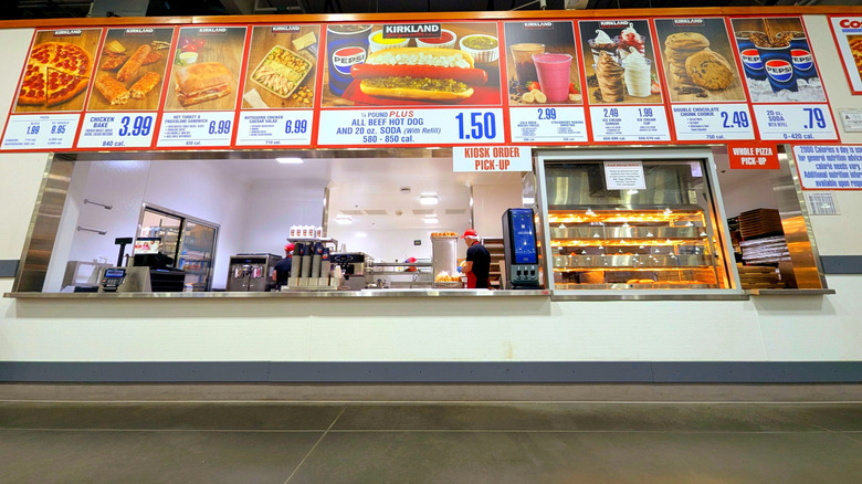 Front view of the menu at a Costco food court