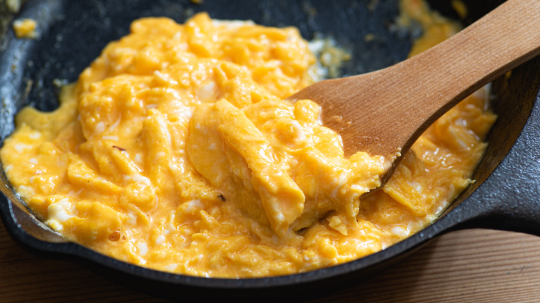 eggs cooking cast iron gooey