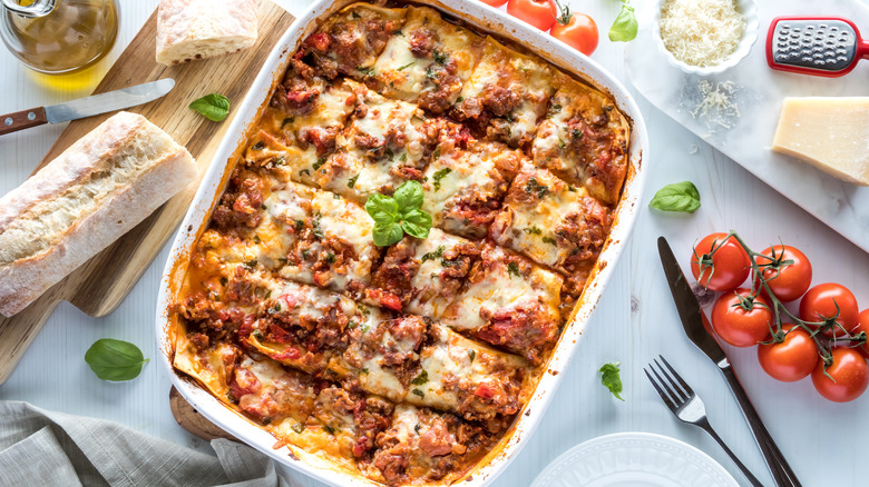 Lasagna in a baking dish