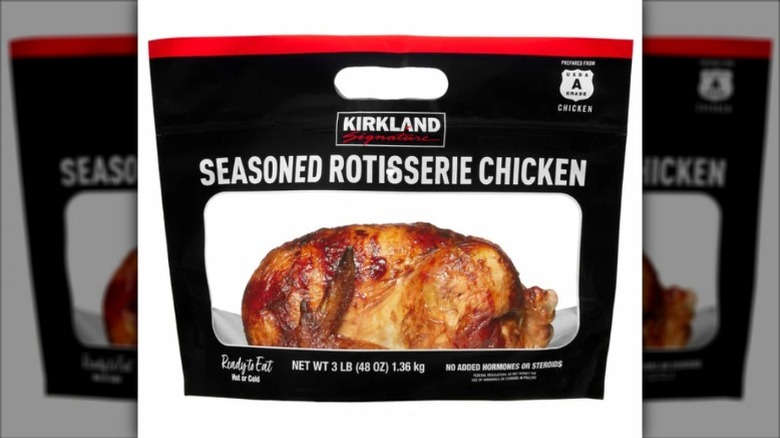 A bag of Kirkland Signature Seasoned Rotisserie Chicken