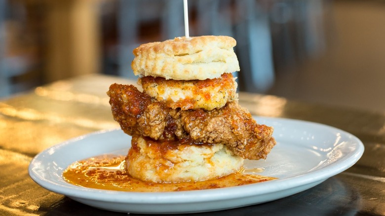 Biscuit sandwich on plate