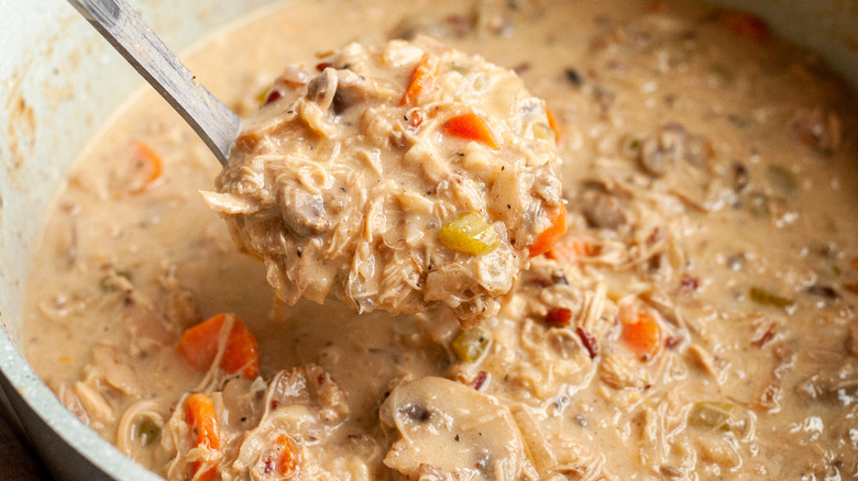 chicken soup in spoon