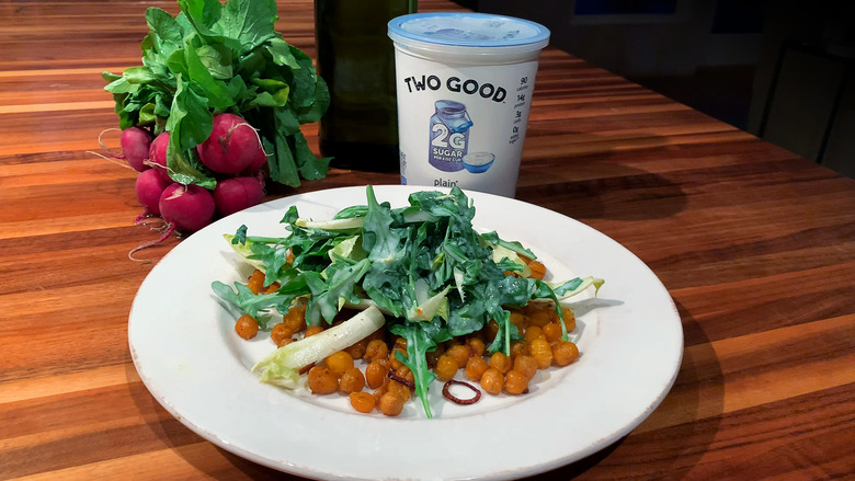 Crispy Chickpea Croutons With Yogurt Dressing