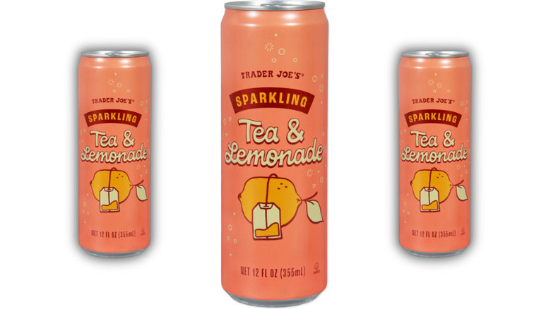 three cans of Trader Joe's sparkling tea and lemonade against a white background