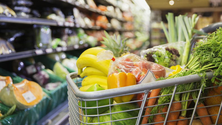 Grocery cart full of produce