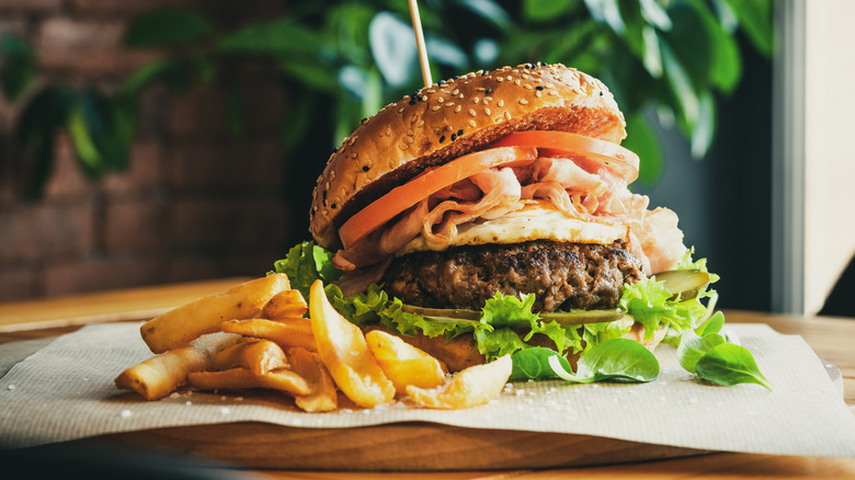Burger with many toppings