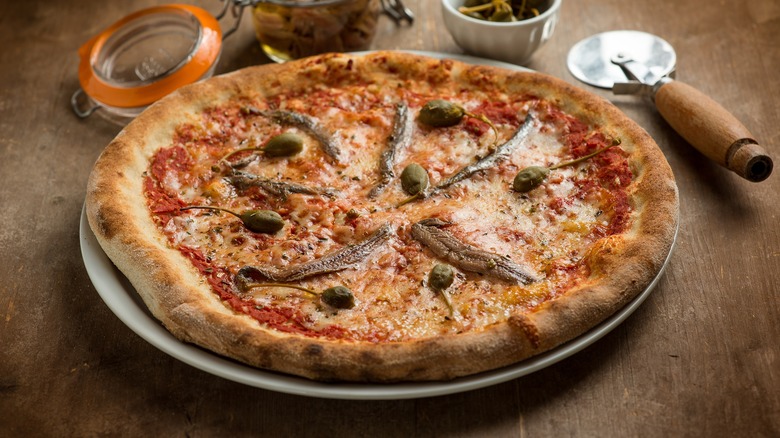 An anchovy pizza