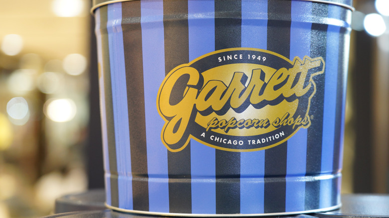 a gift-sized tub of Garrett popcorn