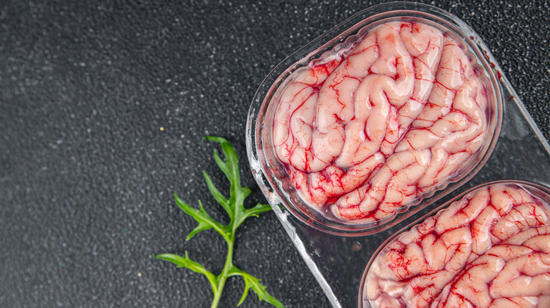 Pork brains in a plastic tray