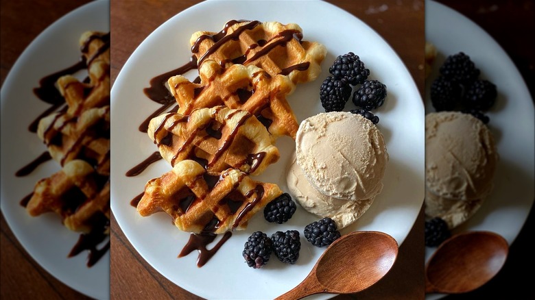 Waffle pieces drizzled in chocolate