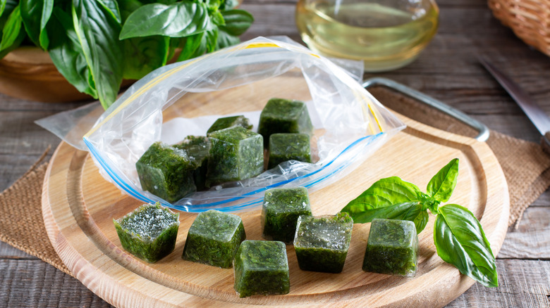 bag of frozen basil cubes