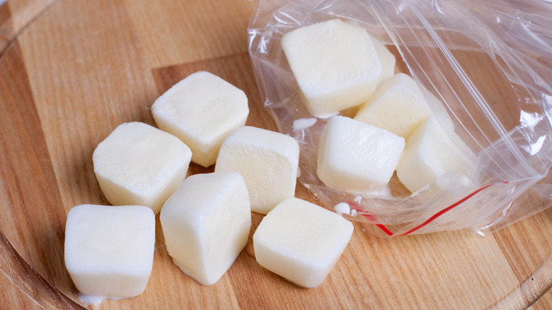 bag of frozen milk cubes