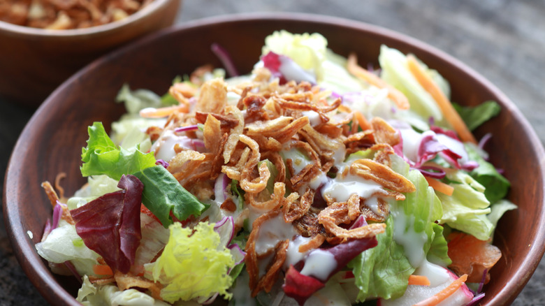 crispy fried onions on salad