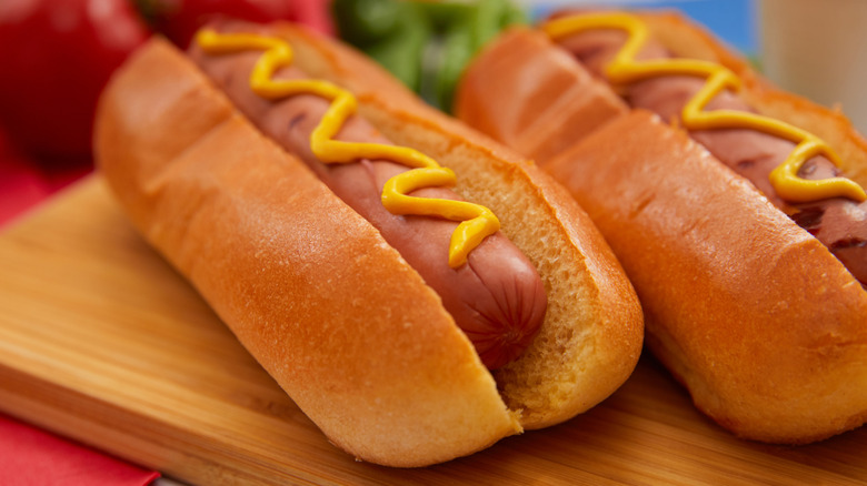 Close-up of classic hot dogs