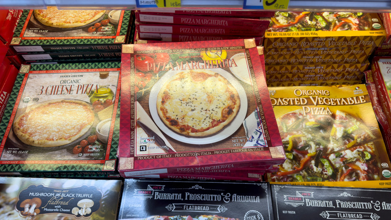 Trader Joe's pizzas in a store freezer