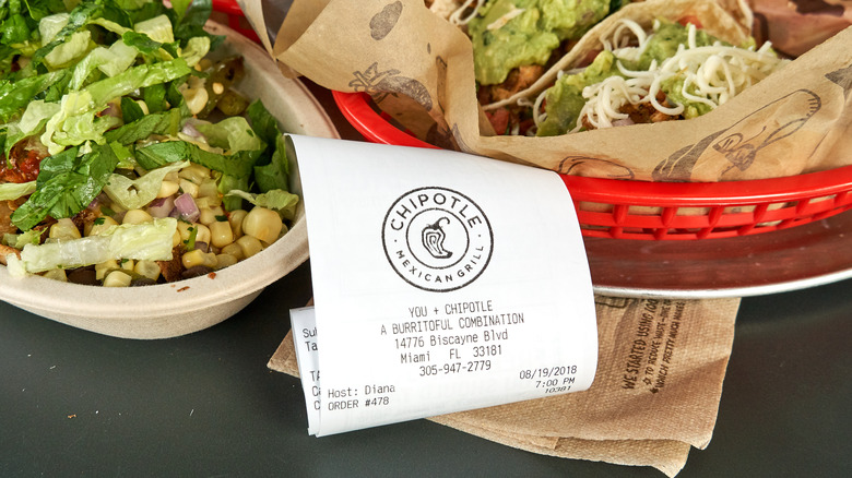 Chipotle food and receipt