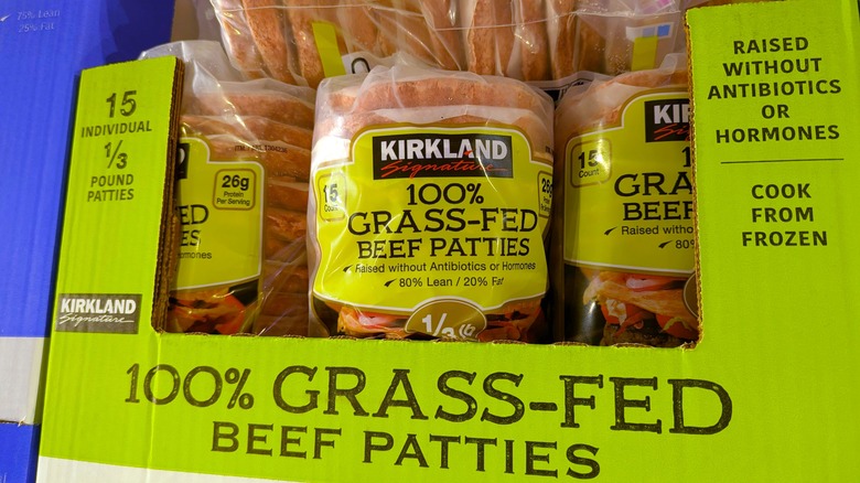 Box of Kirkland grass-fed beef patties
