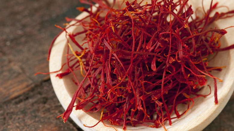Saffron on wooden spoon