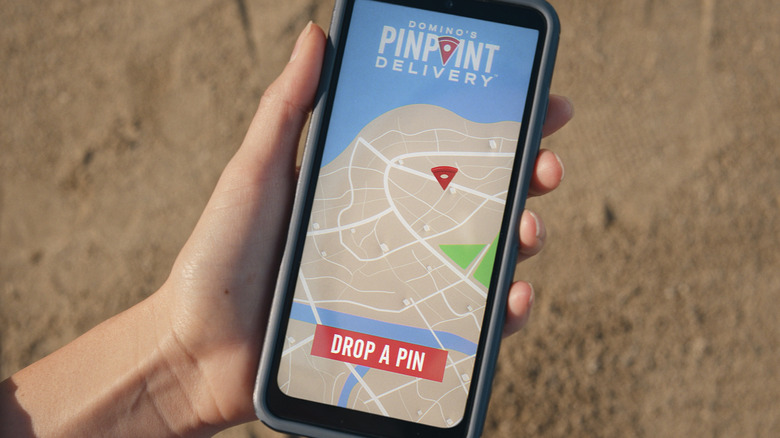 hand holding Domino's Pinpoint Tracker