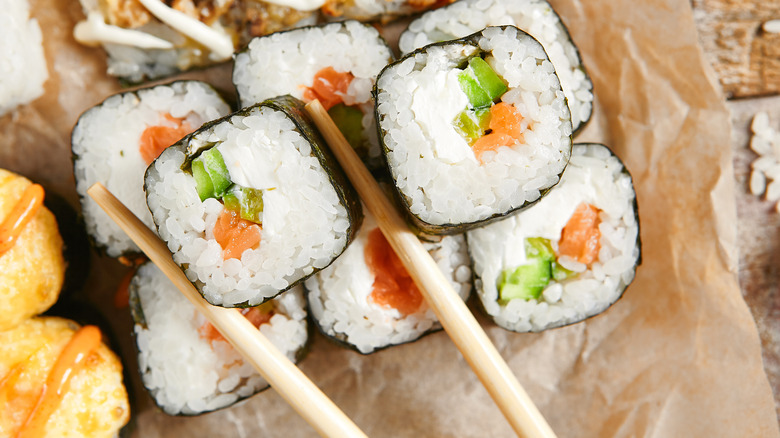 Maki rolls on parchment