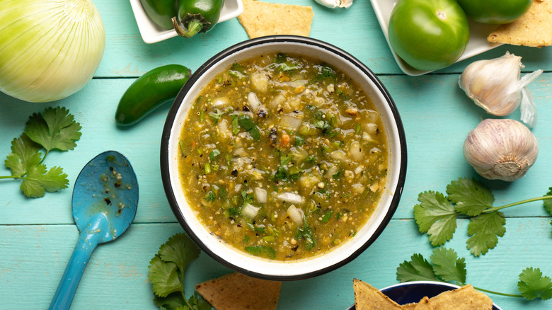Green salsa in bowl