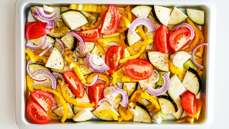 Vegetables on a cooking sheet