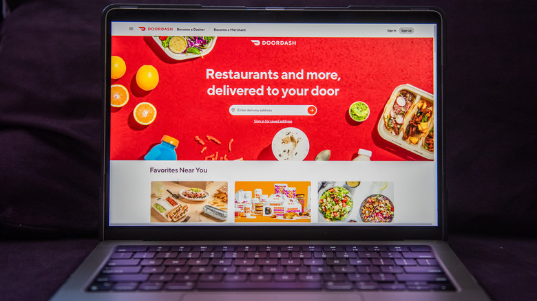 DoorDash website open on laptop