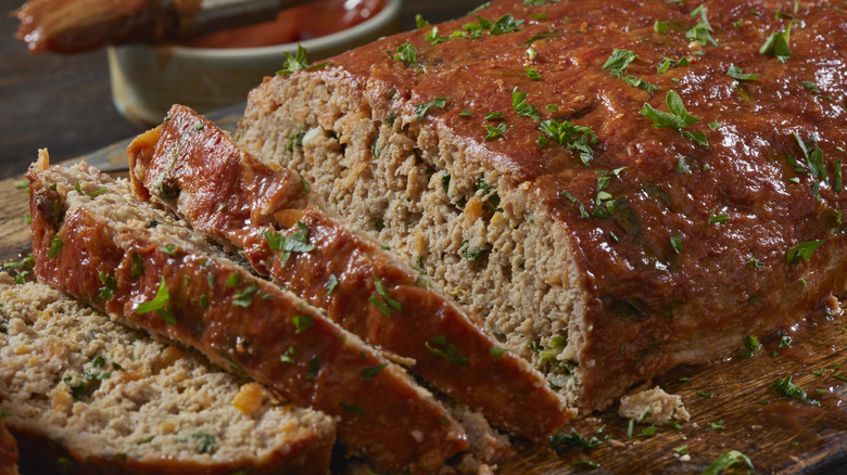 three slices cut from meatloaf