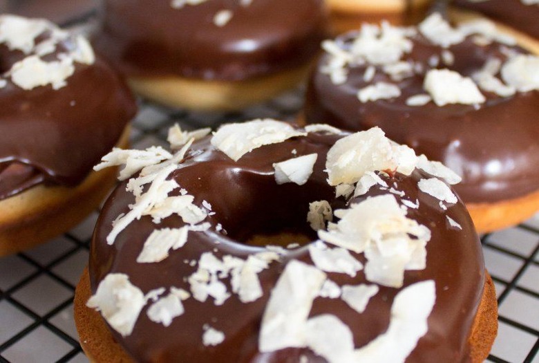 Chocolate RumChata Glazed Banana Doughnuts