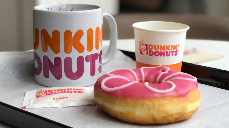 Dunkin' donuts coffee covering tray