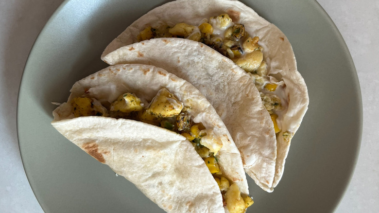 Two Dunkin' Breakfast Tacos on plate