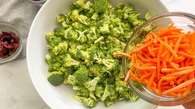 broccoli and carrots in large bowl