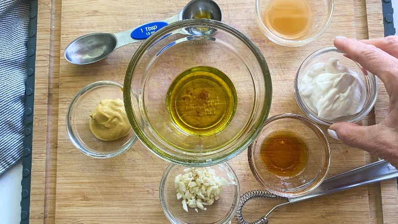 dressing ingredients in bowls