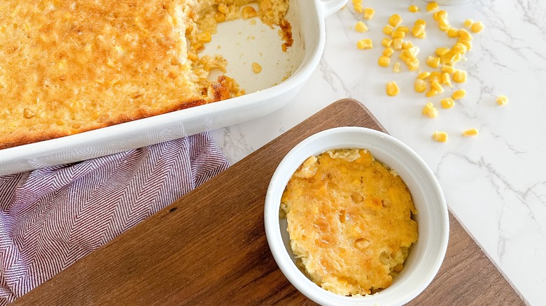 corn pudding in baking dish