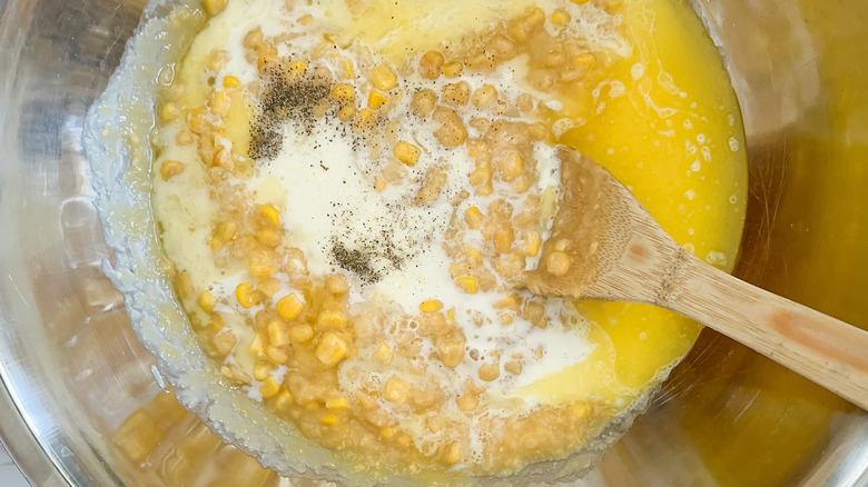 corn pudding ingredients in bowl