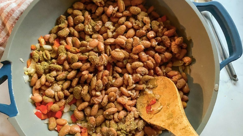 beans and spices in pot