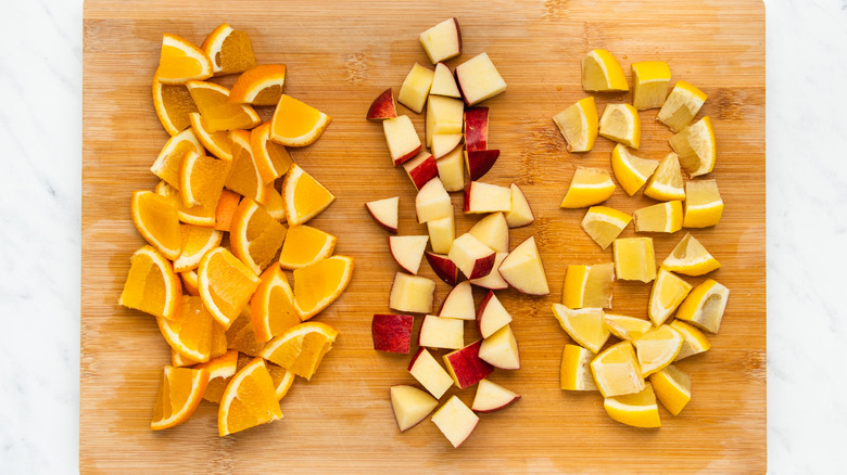 diced fruit on cutting board